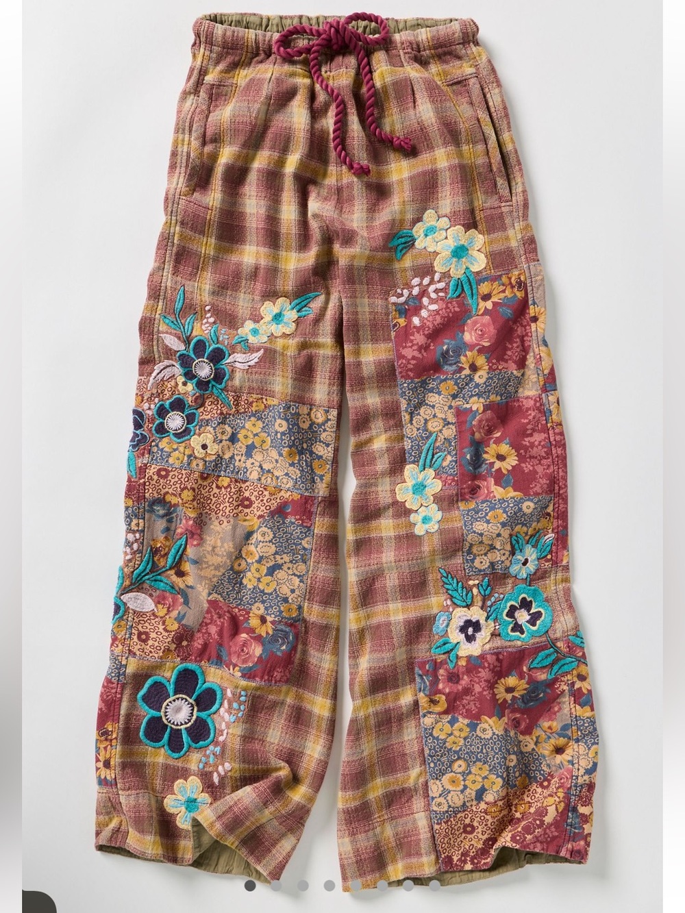 Free People Brooks Embroidered Wide Leg Patchwork Pants
